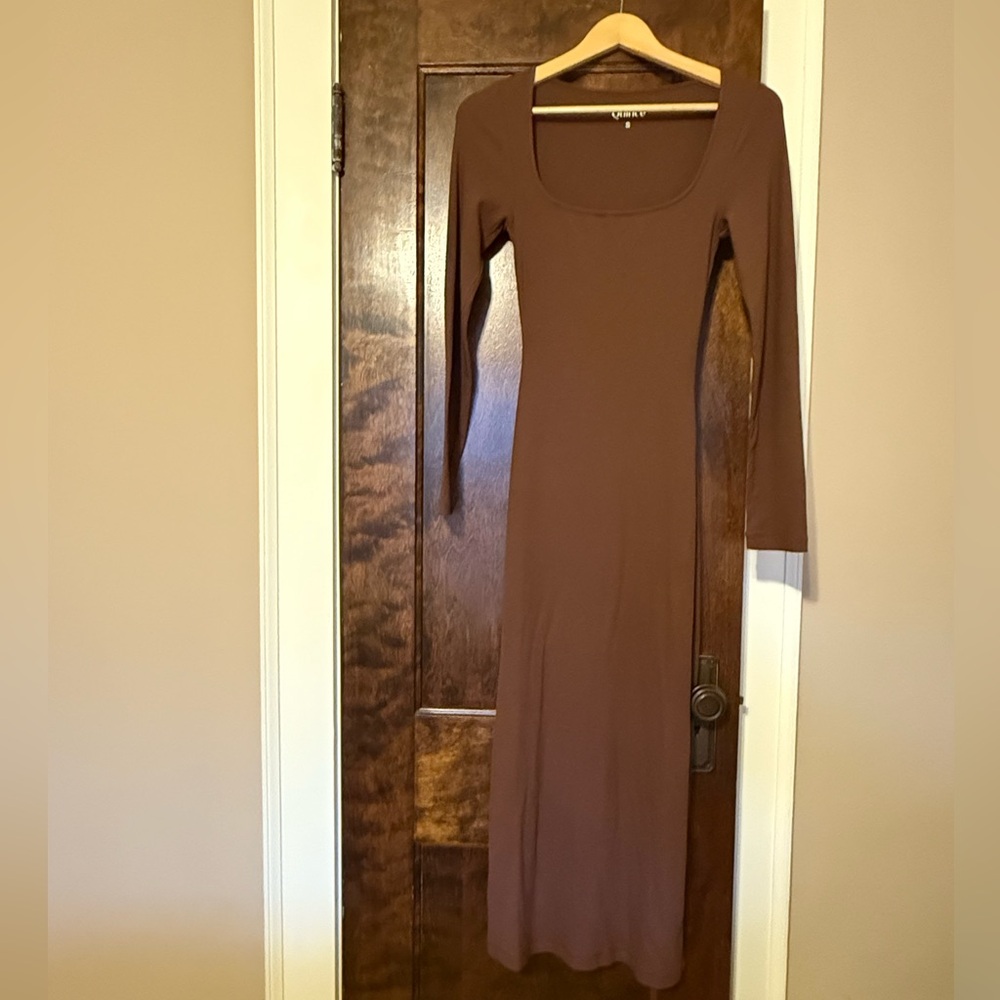 NWOT Quince tencel rib knit long sleeve square neck dress